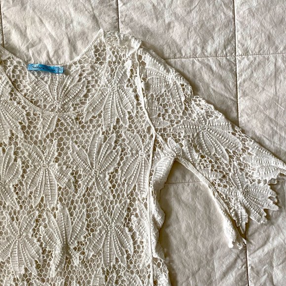 White Cotton Lace Crochet Beach Cover Up Solitaire Swim - Picture 4 of 13